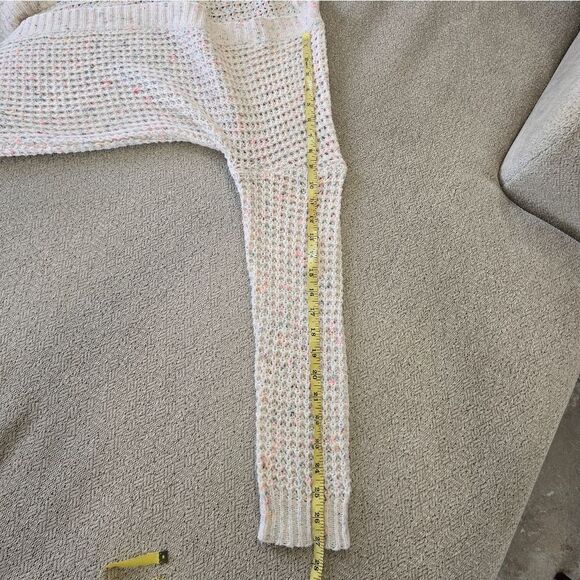 Express Factory Cream Pale Pink Colorful Speckles Open Waffle Cardigan - Medium - Picture 11 of 13